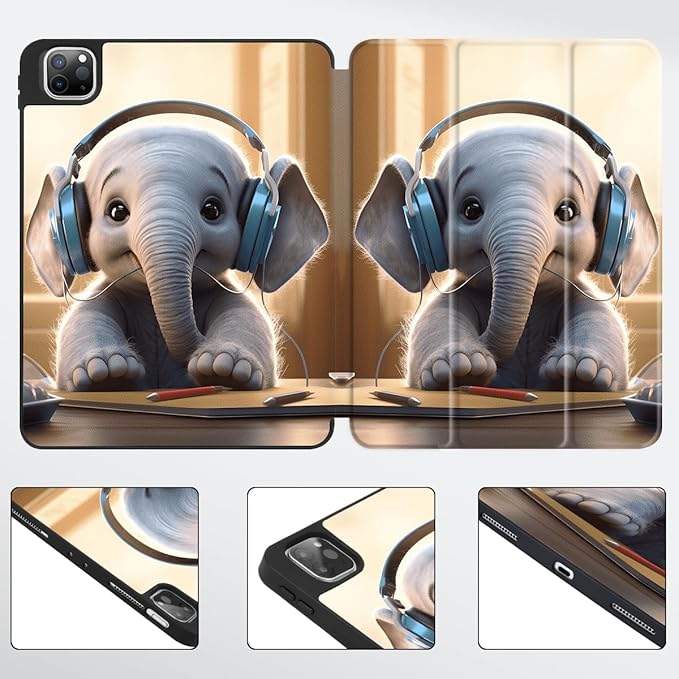 Tuiklol Case for iPad Pro 12.9 inch M2 Generation 6th / 5th / 4th / 3rd 2022 2021 2020 2018 Release - Built in Pencil Holder Slim Protective Cover with Auto Wake/Sleep Elephant