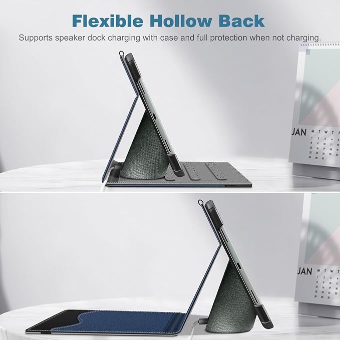 Fintie Case for Google Pixel Tablet 11 Inch 2023 Release Multi-Angle Viewing Protective Stand Cover with Pocket &amp Pencil Holder Compatible with Charging Speaker Dock Navy/Black