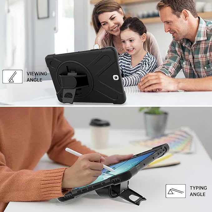 Galaxy Tab S2 9.7 Case - Dropproof Shockproof Heavy Duty Tablet Cover Rotatable Kickstand Handle Stand Hand Strap Shoulder Belt Carrying Case for Samsung SM-T810/T813/T815/T817/T818/T819 9.7 Black