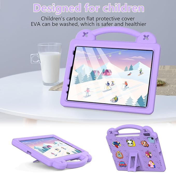 Dteck for iPad 10th Generation Case 10.9 Inch 2022 EVA Cute Bear Kids Case Shockproof Rugged Protective Kickstand Boy Girl Cover with Pencil Holder for iPad 10th Gen 10.9 Inch 2022 Purple