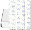 Idocolors Cute Kawaii Blue Bow Butterfly Pad Case for 12.9 Inch iPad Pro 2022/2021/2020/2018 Clear TPU Smart Stand Back Cover with Pencil Holder Auto Wake/Sleep Case for Women Girls