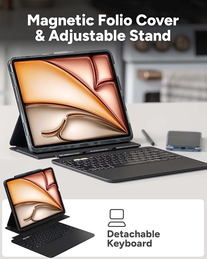 ZAGG Pro Keys 2 iPad Air 13 (M3)/ Air 13 (M2) Keyboard Case - Wireless Keyboard &amp Detachable Folio Case | Laptop-Style Backlit Keys Multi-Pairing Bluetooth 6.6 ft Drop Protection