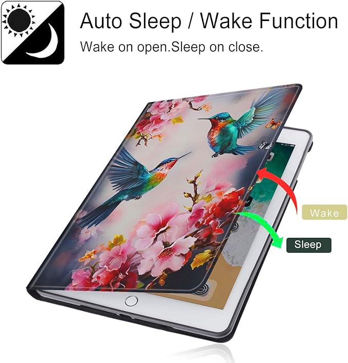 for iPad Air 13 inch Case 2024 M2 with Adjustable Stand &amp Auto Wake/Sleep Smart Protect Cover Case for iPad Air 13 inch 2024 - Hummingbird Cherry Blossoms
