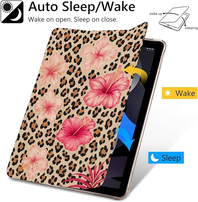 Coquette Leopard Print Case for iPad Air 13 (M3) 2025 / (M2) 2024 / iPad Pro 12.9 2022/2021 Retro Hibiscus Flower CasePencil Holder &amp Clear Back &amp Trifold Stand Cover for Women