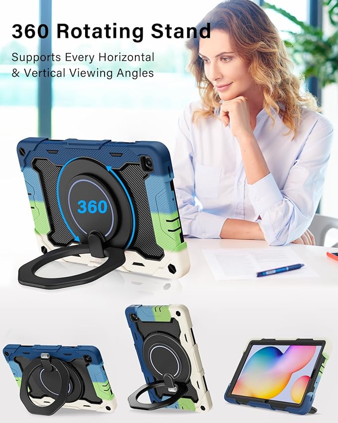ROISKIN Case for Samsung Galaxy Tab S6 Lite 10.4’’ (2024-2020)Drop-Proof Protection Cover with 360° Rotate Stand &amp Handle &amp Screen Protector &amp Shoulder Strap &amp Kids Friendly