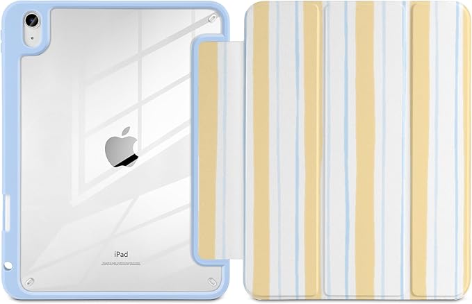 Case for iPad A16 11th Generation 11 inch 2025 iPad 10th Generation 10.9 inch 2022 -[Built-in Pencil Holder] Shockproof Clear Hard Back Trifold Stand Auto Wake/Sleep Watercolor Stripes