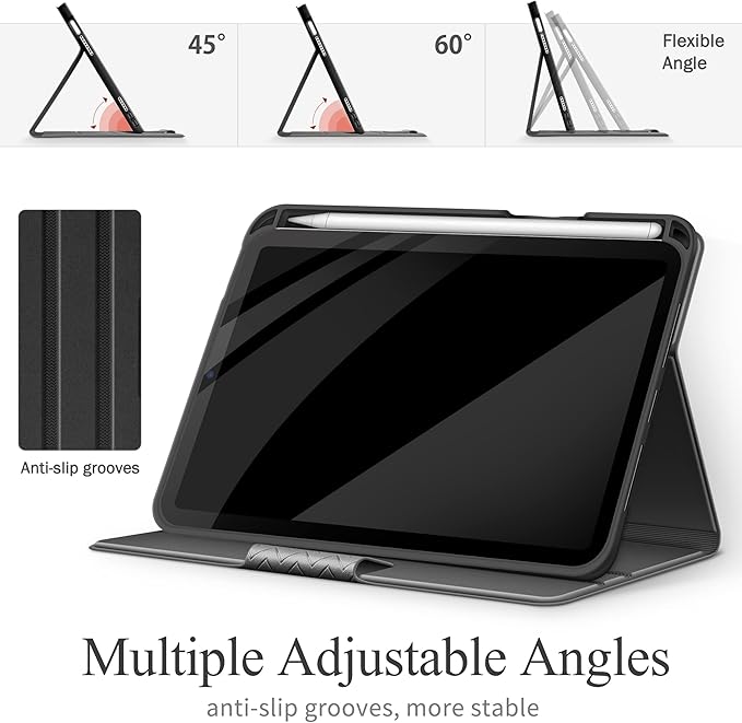 auaua Case for iPad mini 7 (A17 Pro 2024) / iPad mini 6 Case (2021) 8.3 inch with Pencil Holder Multiple Viewing Angles Magnetic Closure Auto Sleep/Wake (Grey)
