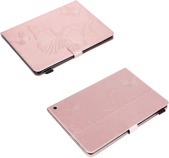 for Kindle Fire HD 10 &amp HD 10 Plus Case 13th/11th Generation 10.1 (2023/2021) Stand Embossed PU Leather Magnetic Wallet Cover with Pencil Holder/Pockets [Auto Wake/Sleep] Rosegold Butterfly