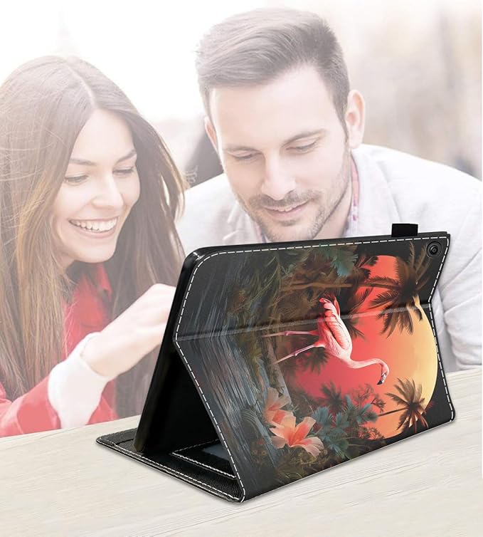 Case for Amazon Kindle Fire 7 Tablet (7 9th/7th Generation 2019/2017 Release) Slim PU Leather Cover with Card Slot &amp Auto Wake/Sleep Flamingo
