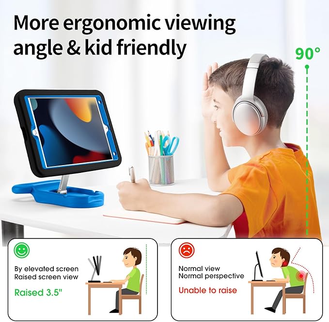 Kids Case for iPad 9th Gen 2021/ iPad 8th Gen 2020/ iPad 7th Gen 2019 Adjustable Portrait/Landscape Stand Drop Proof with HandleChild Friendly Cover for iPad 10.2 Inch (BlackBlue)