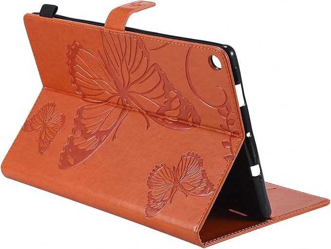 Wallet Case for Fire HD 10 (9th/7th/5th Generation 2019/2017/2015) Techcircle Butterflies Embossed Stand Folding Cover with Card/Cash Holder for Amazon Fire HD 10.1 Tablet Auto Sleep/Wake Orange