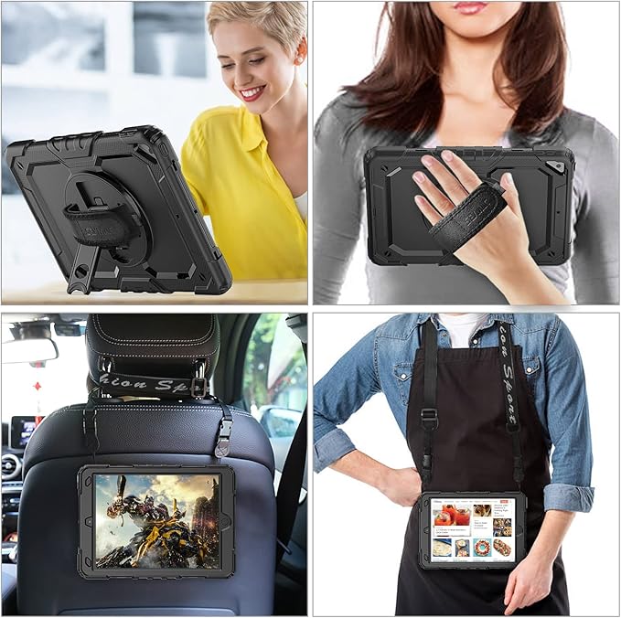 SEYMAC stock Case for iPad Air 3 2019 / Pro 10.5'' with Screen Protector Pen Holder [360° Rotate Hand Strap/Stand] Drop-Proof Case (Black)