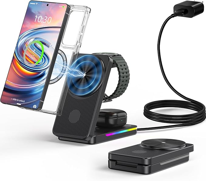 Wireless Charger for Samsung 3 in 1 Charging Station for Samsung - Magnetic Android Charging Station for Galaxy S26 Ultra/Z Fold/Flip &amp Buds4 Pro - Nightstand Organizer &amp Bedside Charger for