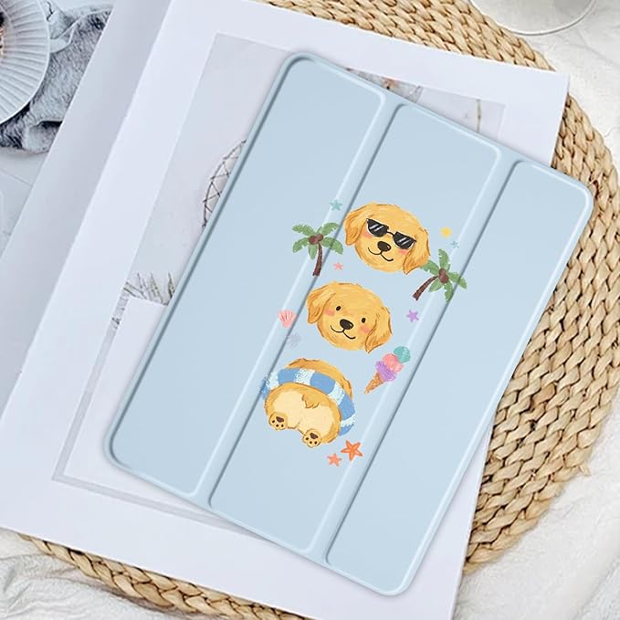 Golden Retriever for 10.2 iPad 2019/2020/2021 Kawaii Animal Clear Hard Back Hybrid Casewith Pencil Holder Trifold Stand Tablet Cover for iPad 7th/8th/9th Gen for Girls Women