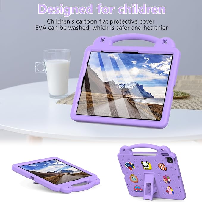 Kids Case for iPad Air 13 inch M3 2025/M2 2024iPad Pro 13 inch M4 2024 &amp iPad Pro 12.9 inch Case 6th/5th/4th/3rd Gen 2022 2021 2020 2018 with Stand/Pencil Holder/Handle Light Purple Bear
