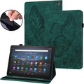 for Amazon Kindle Fire HD 10 &amp HD 10 Plus Case 13th/11th Generation 10.1 inch (2023/2021) Folio Stand Embossed PU Leather Wallet Cover with Pencil Holder/Card Pockes Green Flower Butterfly