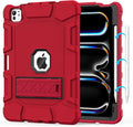 Case for iPad Pro 11 inch Case 2024 (M4) iPad 11 Pro C ase with Pencil Holder Built-in Stand Shockproof Rugged Protective Cover for iPad Pro 11 inch 5th Gen (Red)