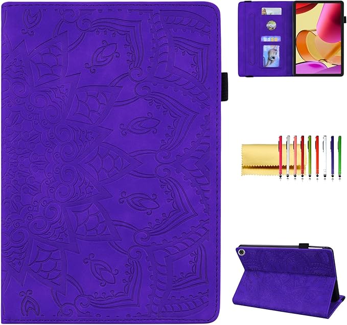 Case for Amazon Fire Max 11 (2023) Techcircle Stylish Mandala Embossed PU Leather Folio Stand Soft TPU Back Cover Slim Lightweight Elastic Band Protective Case with Pen Holder &amp Card Slots Purpl