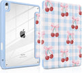 DONGKE Case for iPad Air 11-inch M4 2026 &amp M3 2025 &amp M2 2024 iPad Air 5th/4th Generation 10.9 2022/2020 [Built-in Pencil Holder] Clear Acrylic Back Trifold Stand Smart Cover Blue Cherry