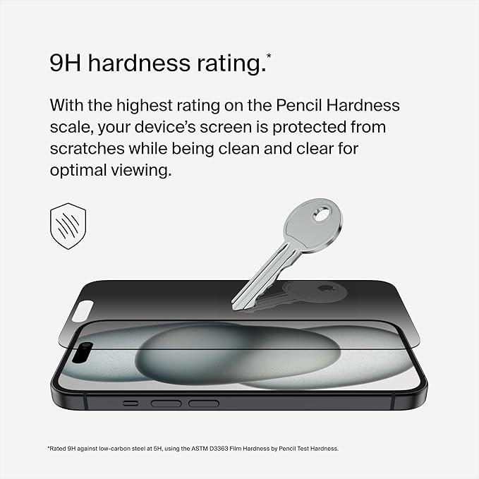 Belkin ScreenForce TemperedGlass Treated Privacy Screen Protector for iPhone 15 and 14 Pro - Slim &amp Scratch-Resistant - Includes Easy Align Tray for Bubble Free Application