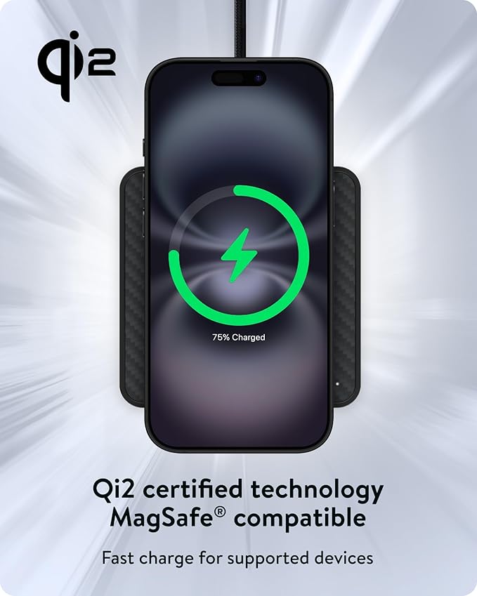 Mous- MagSafe Wireless Charger 15W Qi2 Certified Fast Charging Pad Compatible with iPhone 17/16/15/14/13/12 Pixel 10 Series and Airpods - Aramid Fibre