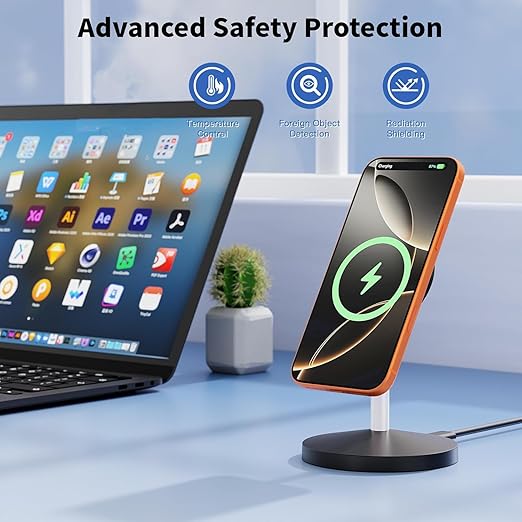 Magnetic Wireless Charger i Phone Stand 15W Fast Mag-Safe Charging Station 6FT Magnet Wireless Charging Stand with Plug Compatible with Apple iPhone 17/17 Pro/Air/17Pro Max 16/15/14/13/12AirPods Pro