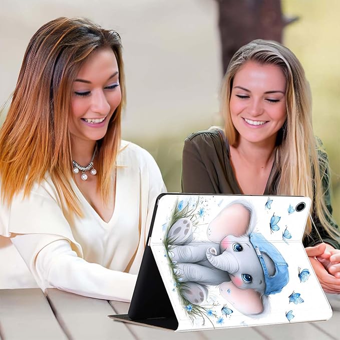 Case for Samsung Galaxy Tab A11/A9 8.7 Inch 2025/2023 CaseSlim Lightweight PU Leather Cover with Auto Wake/SleepAdjustable Viewing Angles.Blue Butterfly Elephant Baby