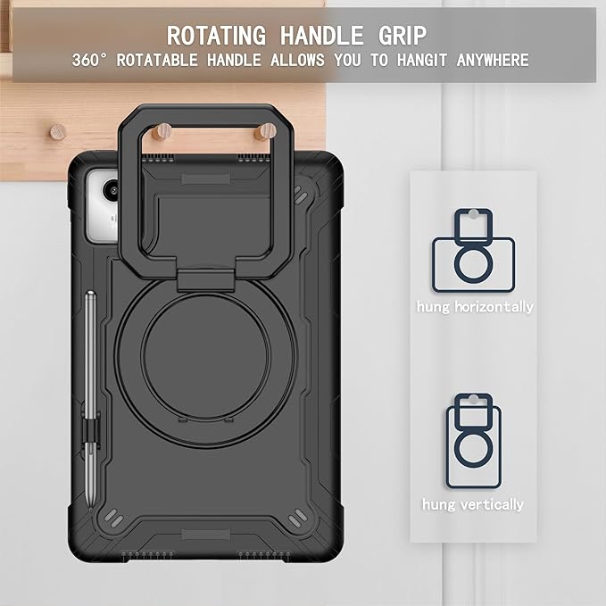 Case for Lenovo Tab M11 11 inch Tablet (TB-330FU / TB-331FC) 2024 Released - Heavy Duty Impact Resistant Case Cover with Rotating Ring Stand (Black/Black)
