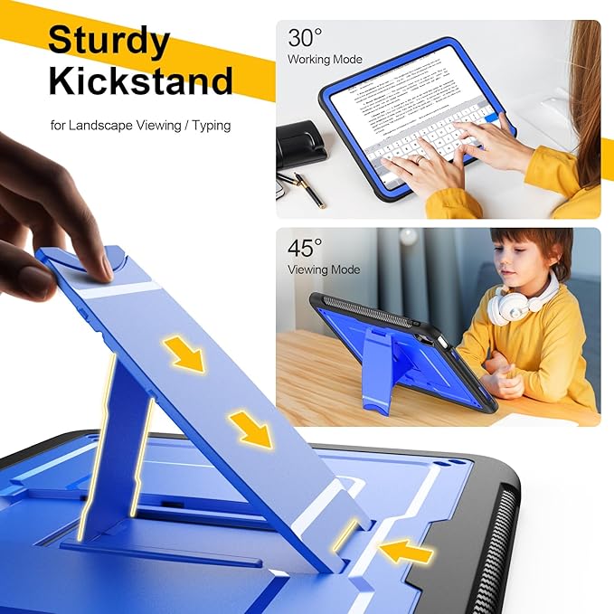 SEYMAC stock Case for iPad (A16) 11th/10th Generation 11''/10.9'' 2025/2022 with Built-in Screen Protector Shoulder Strap Built-in Kickstand Rugged Full Body Shockproof Protective Case Blue