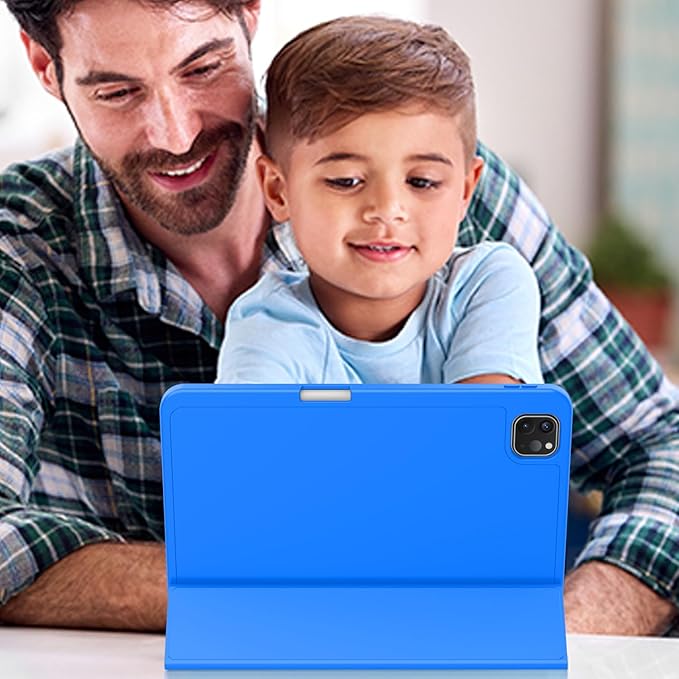 ZryXal iPad Pro 11 Inch Case (M5) 2025/ (M4) 2024 (Model: A2836/A2837/A3006) Trifold Stand Smart Cover with Pencil Holder and Soft TPU Back Auto Wake/Sleep (Medium Blue)