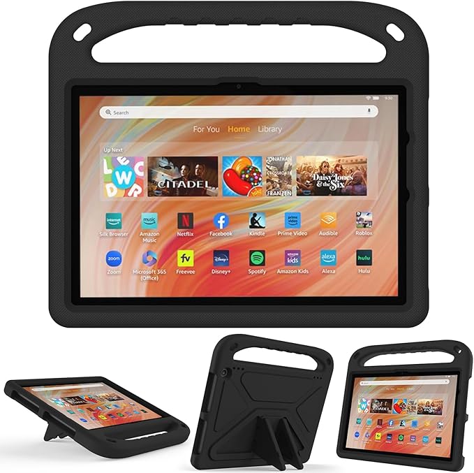 Dteck Kids Case for Fire HD 10 &amp HD 10 Plus Tablet(13th/11th Generation 2023/2021 Release)Lightweight Shockproof Kid-Proof Cover with Handle Stand for Kindle Fire HD 10 Kids Tablet 2023 2021 Bl