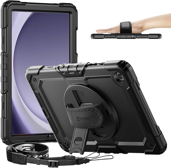 Timecity for Samsung Galaxy Tab A9+/ A9 Plus Case 11 inch Full-Body Protective with Screen Protector Rotating Stand/Handle and Shoulder Strap for Galaxy A9+ Tablet Case (SM-X210/X216/X218)- Black