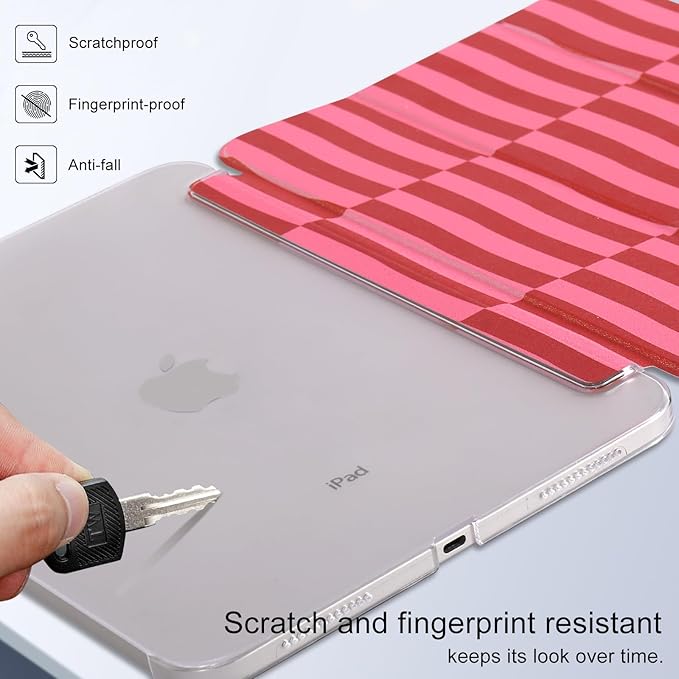 case for ipad 11th Generation11 Inch 2025 (A16 Chip) &amp 10th Gen 10.9 Inch 2022 - Slim Scratch-Resistant Hard PC Translucent Back Shell Smart Cover Wake/Sleep FunctionRed Irregular Stripes