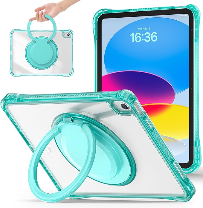 Mektron for 2025 iPad 11 inch (A16 Chip) 11th Gen Case PC Clear Cover for iPad 10th Gen10.9 inch 2022 Shockproof Tablet Cases with Soft TPU &amp Rotating Stand for Kids Light Green