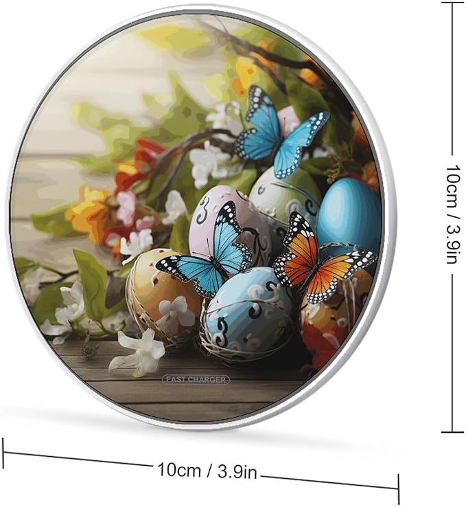 Easter Eggs with Butterfly Wireless Charger Fast Wireless Charging Pad with USB Cable 10W Anti-Slip Magnetic Wireless Charger Portable Slim Charger Puck Travel Charging Station