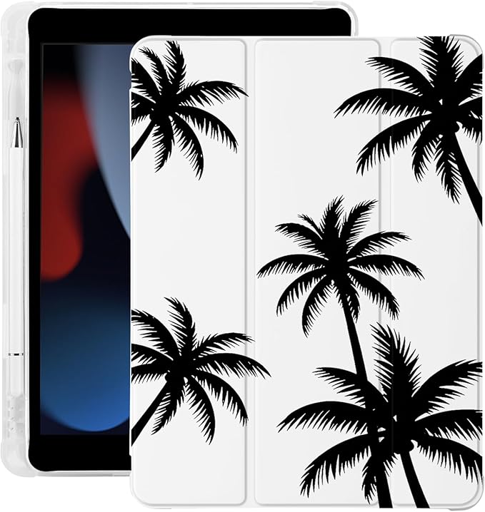 Cute Black Palm Tree for iPad Air 3 Case with Pencil Holder Auto Sleep/Wake White Leather Soft TPU Back Cover for iPad Pro 10.5 Inch 2017