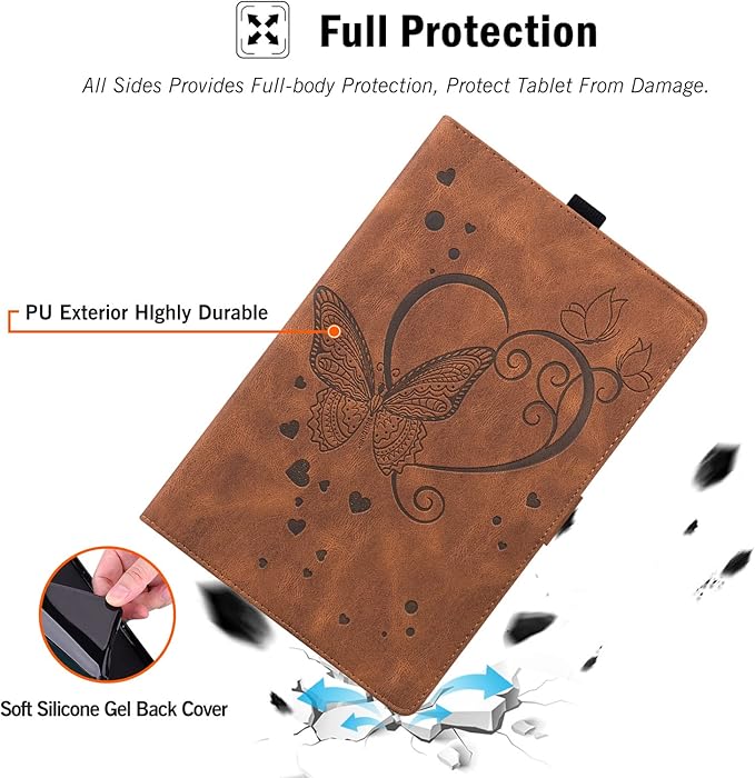Case for Fire HD 10 Tablet 9th/7th/5th Generation 2019/2017/2015 Release Multiple Angles Viewing Stand Cover Soft TPU Back Cover with Pen Holder and Auto Wake/Sleep Brown