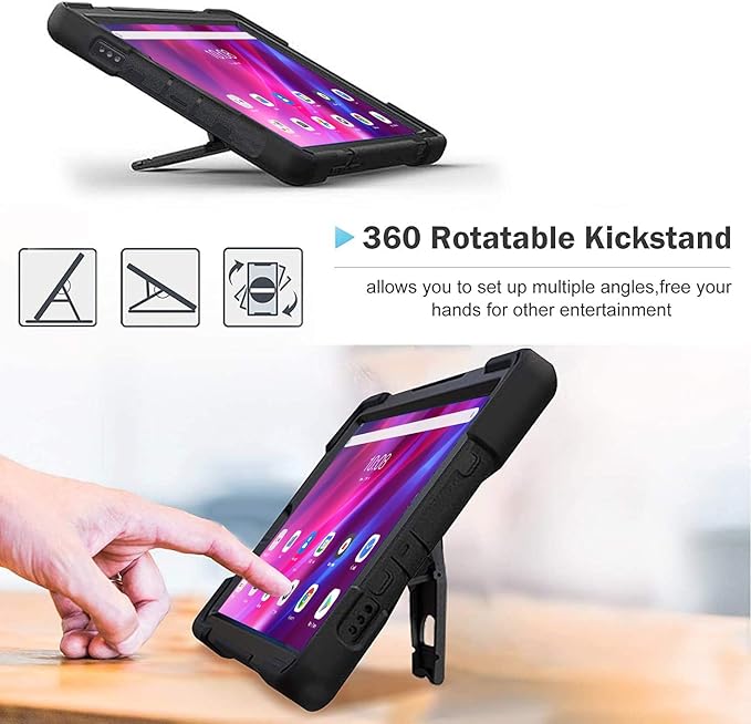 DreamerX Kids Case for Lenovo Tab K10 2021 / M10 FHD Plus 2nd Gen 10.3-inch 2020 Rugged Silicone Case Cover with Stand Hand/Shoulder Strap for 10.3 Tab K10 TB-X6C6L TB-X6C6F M10 Plus TB-X606F Black