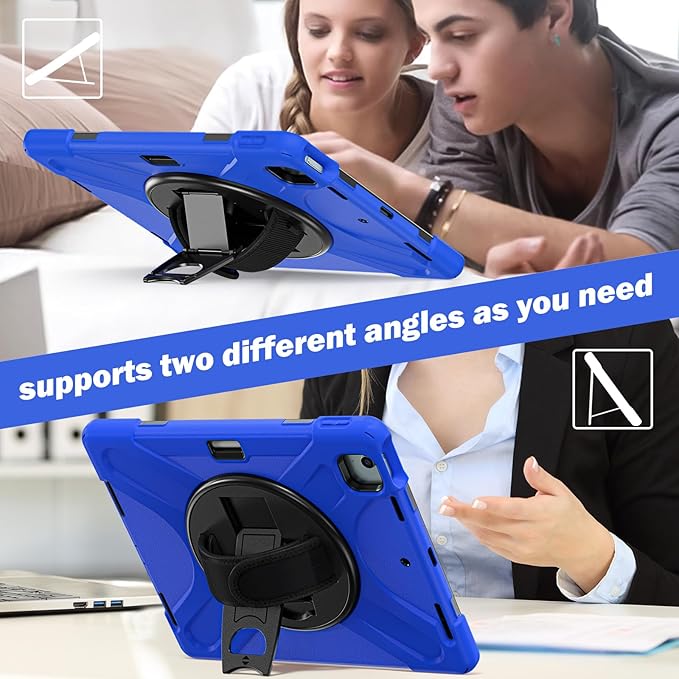 for iPad Air 13-inch M2 (2024) A2898/A2899 for iPad Pro 12.9 Rugged Case Portable Heavy Duty Shock-Proof Armor Cover with Swivel Kickstand/Hand Grip Shoulder Strap Pencil Holder (Blue)