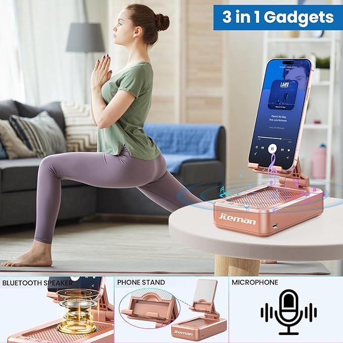 JTEMAN Cell Phone Stand with Bluetooth SpeakerBrithday Gifts for Men WomenPhone Speaker AmplifierKitchen Gadgets for MenPhone Holder for Desk - Rose Gold