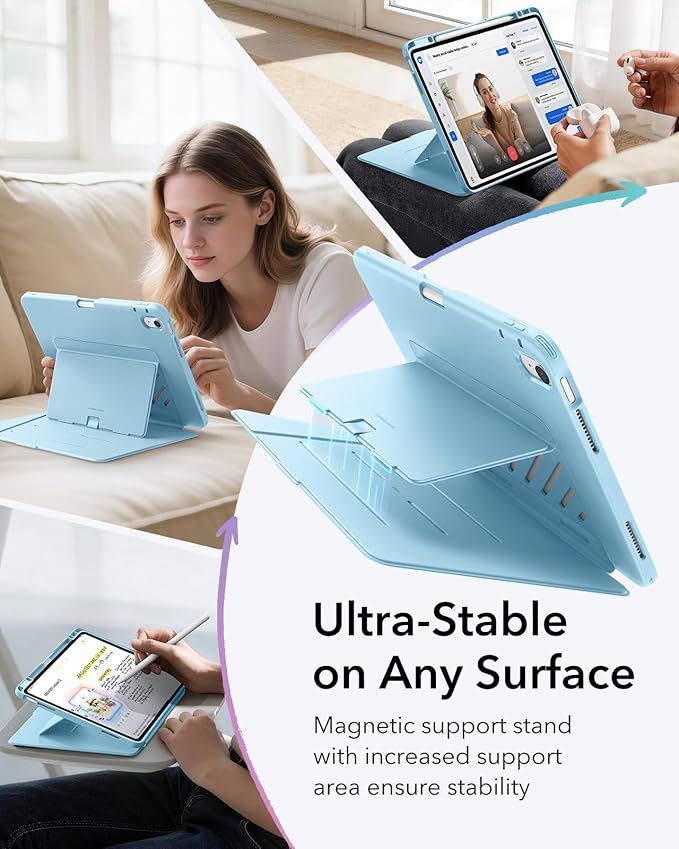 ESR for iPad Air 13 Inch Case M4/M3/M2 (2026/2025/2024) Vertical Stand Cover Multi Stand Angles Ultra-Stable Case with Pencil Holder Flip Series Light Blue