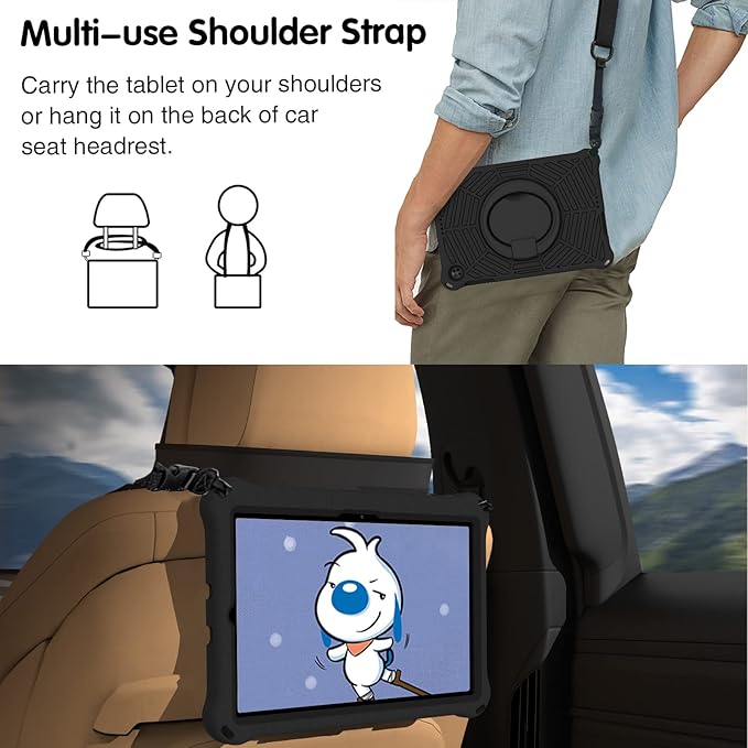 for Samsung Galaxy Tab S5e 10.5 (2019) SM-T720/T725 Tablet Case for Kids - EVA Lightweight Shockproof 360° Rotating Handle Stand Rugged Cover W Shoulder StrapBlack