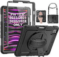 SEYMAC Case for iPad Pro 12.9 2022/2021/ 2020/2018 Heavy Duty Protection Shockproof Case with Screen Protector 360° Rotating Stand/Handle/Shoulder Strap Supports Pencil 2 Charging Black