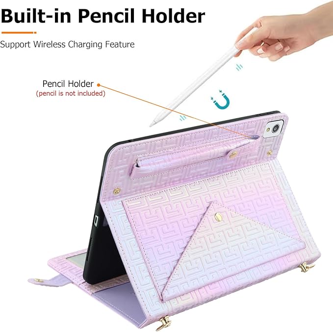 Dteck for iPad 9th/8th/7th Generation Case 10.2Luxury Sparkle PU Leather Kickstand Case with Pencil Holder Shoulder Hand Strap Card Slots Shockproof Protective Magnetic Pocket Wallet CasePurple
