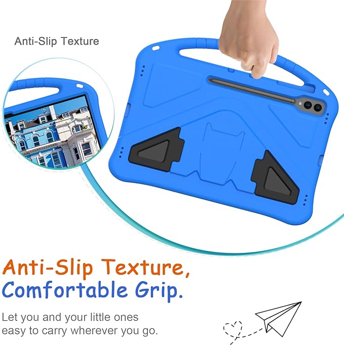 Kids Case for Samsung Galaxy Tab S10 Ultra/S9 S8 Ultra 14.6-inch Tablet Techcircle Light Weight Shock Proof EVA Foam Handle Rugged Stand Protective Cover Blue