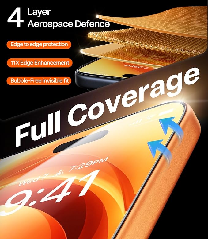 TORRAS Unbreakable for iPhone 17 Pro Screen Protector 9H+ Military-Grade12 FT Shatterproof Aerospace Tempered Glass 2 Pack - Full Coverage Anti-Scratch Bubble-Free Easy Installation6.3 inch