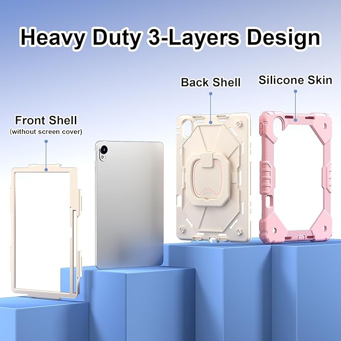 Shoulder Strap Tablet Case for Huawei MatePad 11.5 S 2025 11.5-inch S Heavy Duty Shockproof Protective Cover with Kickstand Handle Shoulder Strap for Kids Women Man Rose Gold