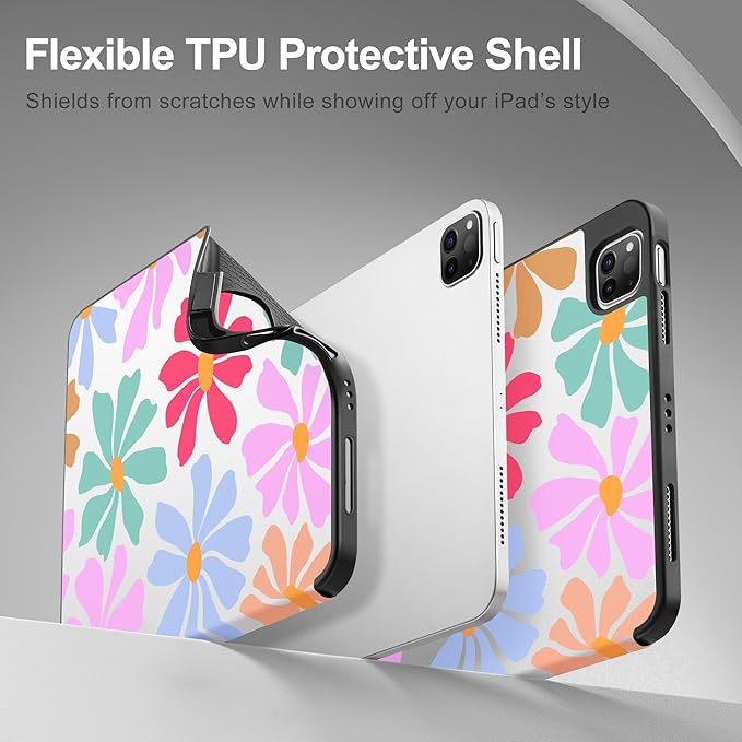 May Chen Case for iPad Pro 11 inch (4th 3rd 2nd &amp 1st Gen) 2022 2021 2020 2018Trifold Stand with Auto Wake/Sleep Soft TPU Protective Stand Back Cover Groovy Flower