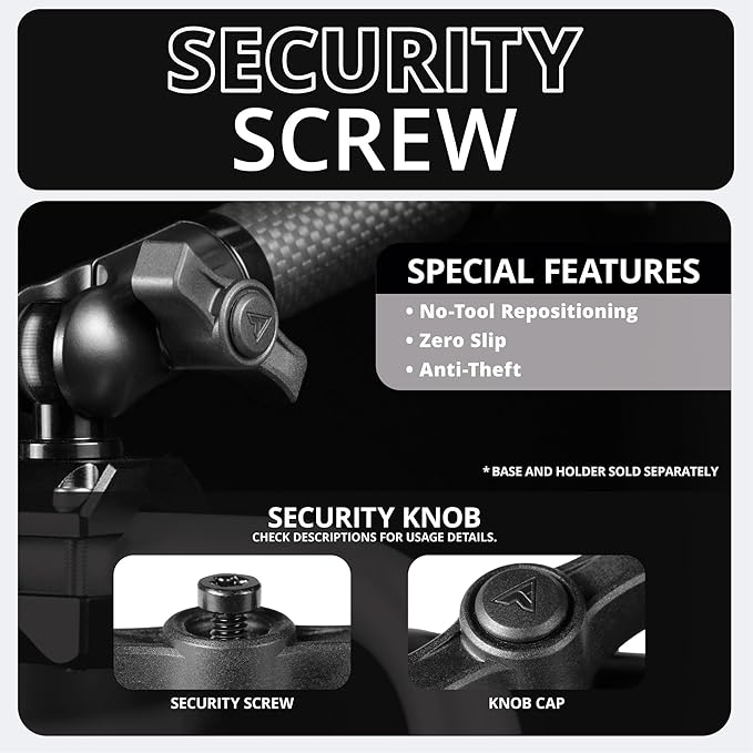 Tackform 5 Long 20mm Ball and Socket Arm DuraLock 20 Series Carbon Fiber Arm | Dual 20mm Sockets with Optional Anti-Theft Knobs | Black with Red Billet Accent Kit
