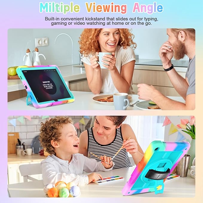 AVAWO Case for Samsung Galaxy Tab A9+ Plus 11 inch 2023 with 360° Swivel Handle Strap Cover with Lanyard Colorful Teal
